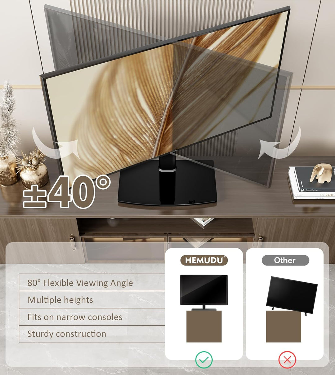 Universal schwenkbarer TV-Ständer/Tischfuss TV-Ständer 27 bis 60 Zoll TVs 80 Grad schwenkbar, 4 Stuf