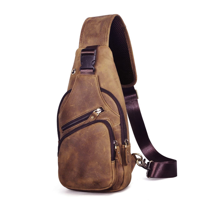Le'aokuu Herren Echtes Leder Brusttasche Umhängetasche Sport Outdoor Messenger Bag Wanderrucksäcke（8