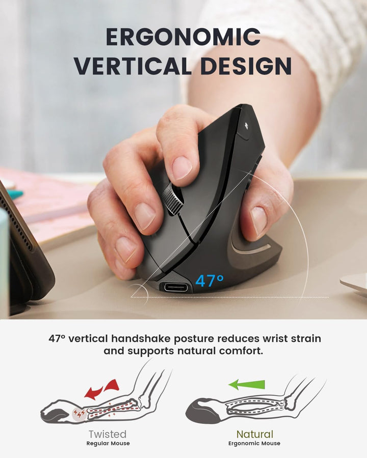 Perixx PERIMICE-813RX Kabellose Ergonomische Vertikale Maus, Multi-Device-Konnektivität, Wiederaufla