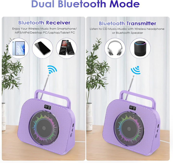 KOVCDVI 9-in-1 CD Player Bluetooth Radio mit CD Player mit Lautsprecher Unterstützung USB/TF-Karten/