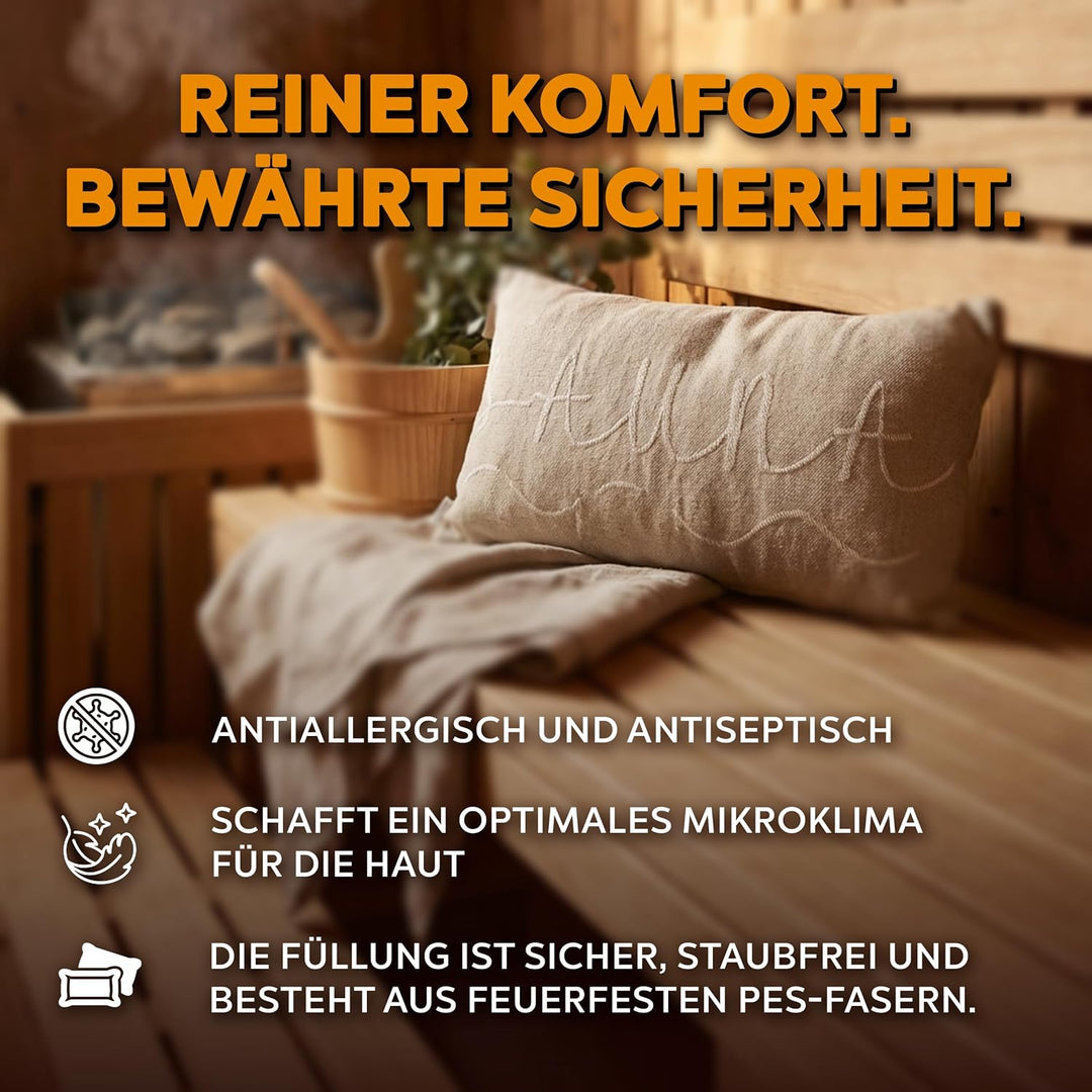 1 Premium Saunakissen Lieblingskissen Reisekissen | Design: BANGA | Masse: 45 x 22 cm, 100% Leinen H