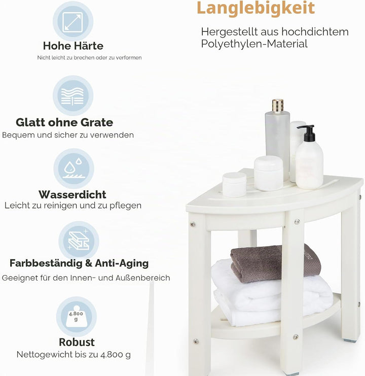 LIFEZEAL Eck Badhocker Duschhocher, Sitzhocker mit Ablage, Badezimmerhocker in Fächerform, Eckduschh