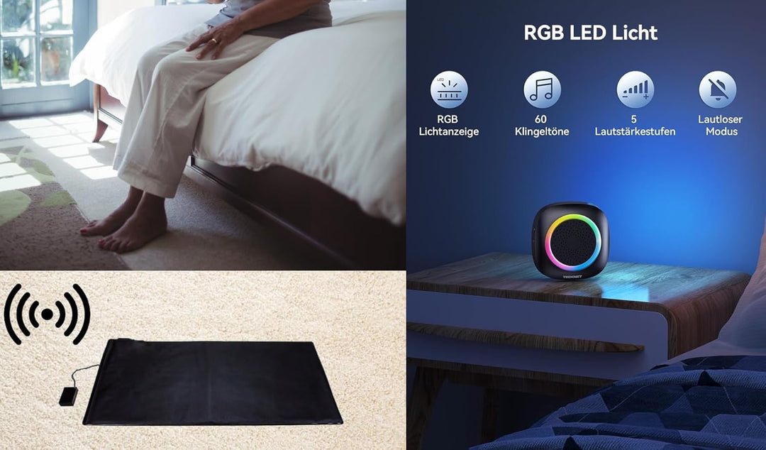 Funk-Alarmtrittmatte Klingelmatte Senioren Pflegehilfe mit 2 Clip Empfänger