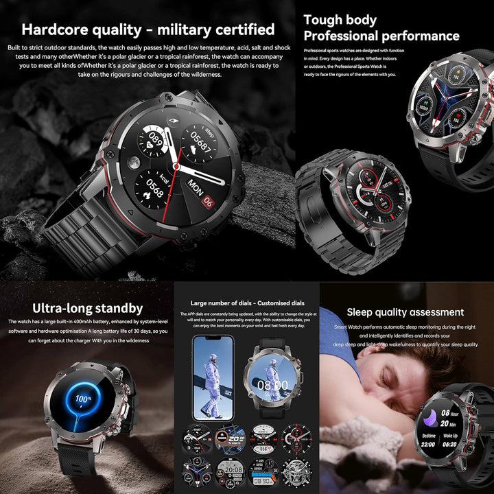 Smartwatch Herren mit Telefonfunktion, 1,43 Zoll HD Voll Touchscreen 5ATM mit 110+ Sportmodi Fitness