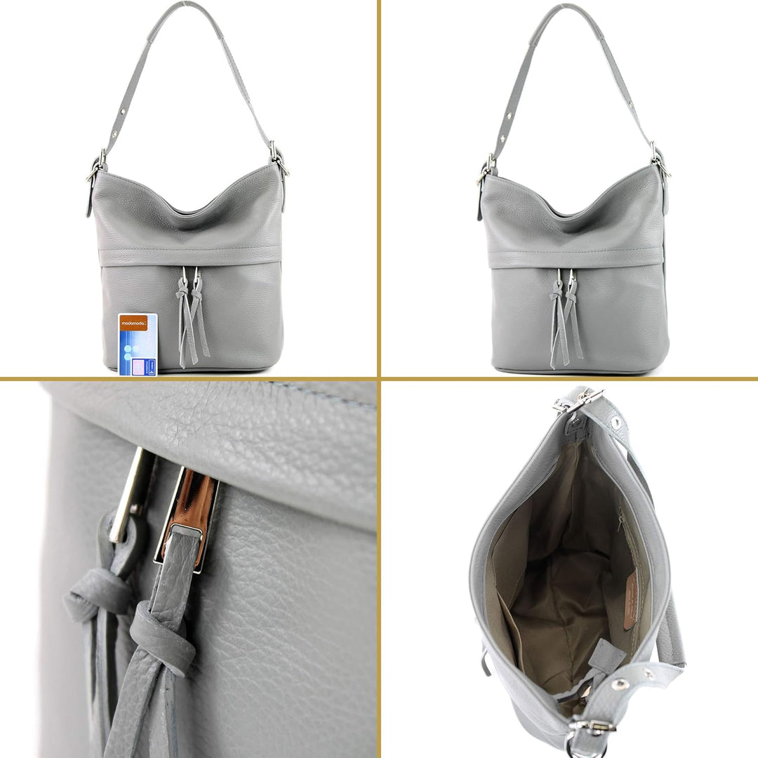 modamoda de - T178 - ital. Umhängetasche Schultertasche aus Leder Rosabeige, Rosabeige