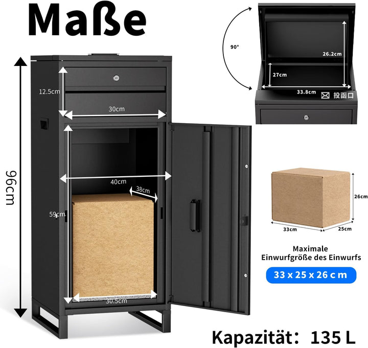 Briefkasten Paketbox für den Aussenbereich, extra grosse Paketboxen mit sicherer Lagerung, wasserdic