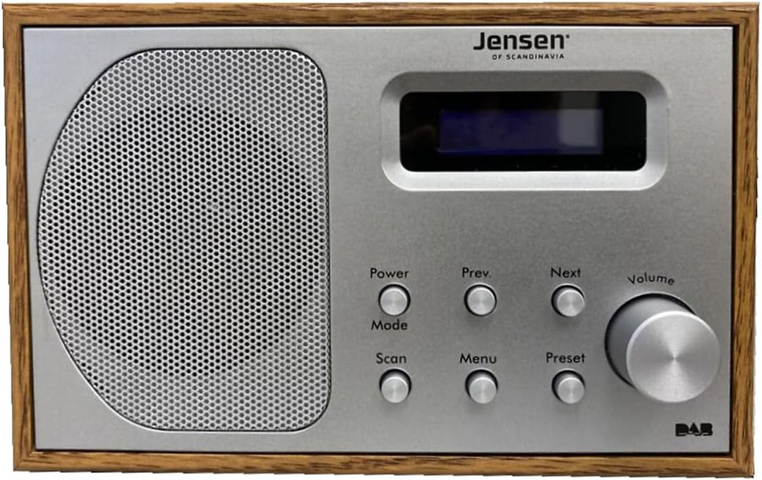 Jensen Fox Wood Mono Radio | Kompaktes, tragbares FM/DAB Küchenradio für Zuhause und Unterwegs mit W