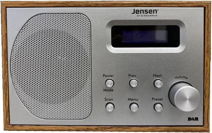 Jensen Fox Wood Mono Radio | Kompaktes, tragbares FM/DAB Küchenradio für Zuhause und Unterwegs mit W
