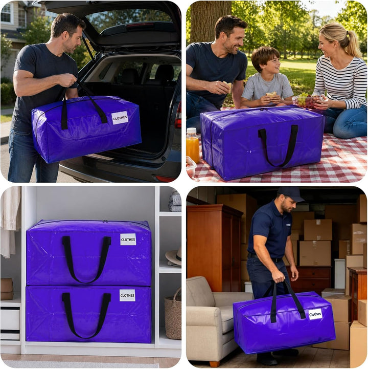 Umzugskartons 95-Liters-Dunkelblau,8 Stück Grosse Aufbewahrungstasche mit Reissverschlüssen,Robuste