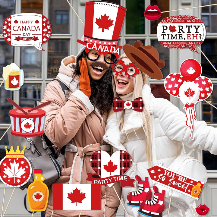 25 Stück Kanada-Fotoautomaten-Requisiten mit Stab, Kanada-Flagge, Foto-Requisiten, Kanada-Nationalfe