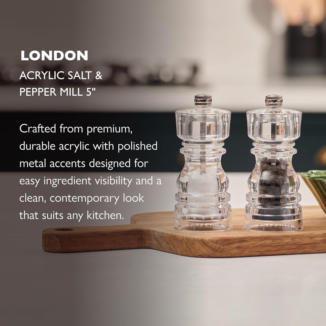 Cole & Mason London Acryl Salz- und Pfeffermühlen-Set, 130 mm, Precision+ Carbon-/Keramik-Mechanisme