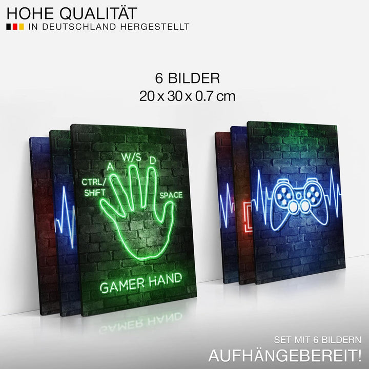 Novart Wandbilder Set - KOMPLETT AUFHÄNGFERTIG - Made in Germany - Moderne Bilder Spielkonsole Gamer