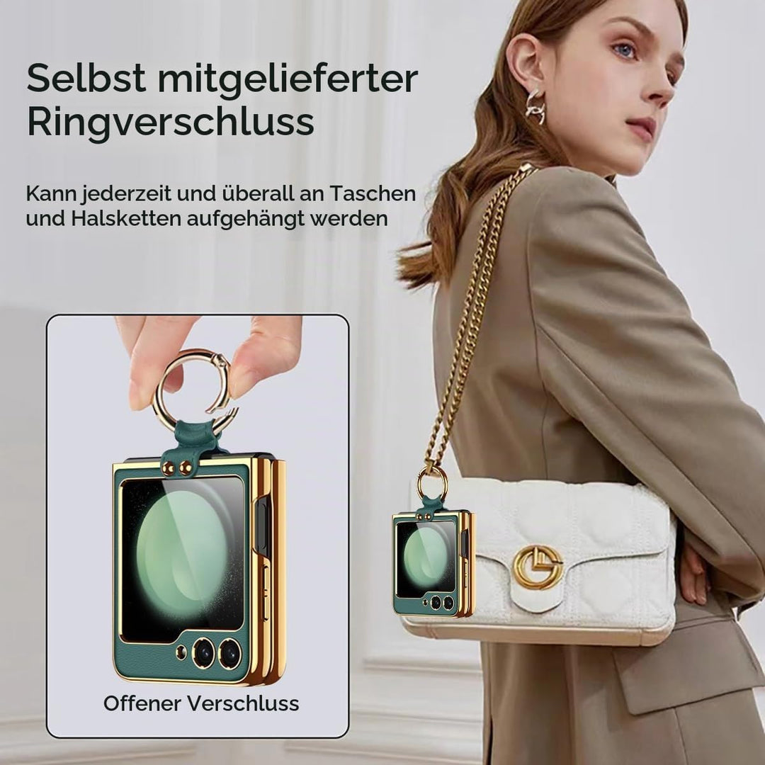 Miimall Lederhülle Kompatibel mit Samsung Galaxy Z Flip 6/Flip7 FE Hülle mit Band+Ring Ständer [HD D
