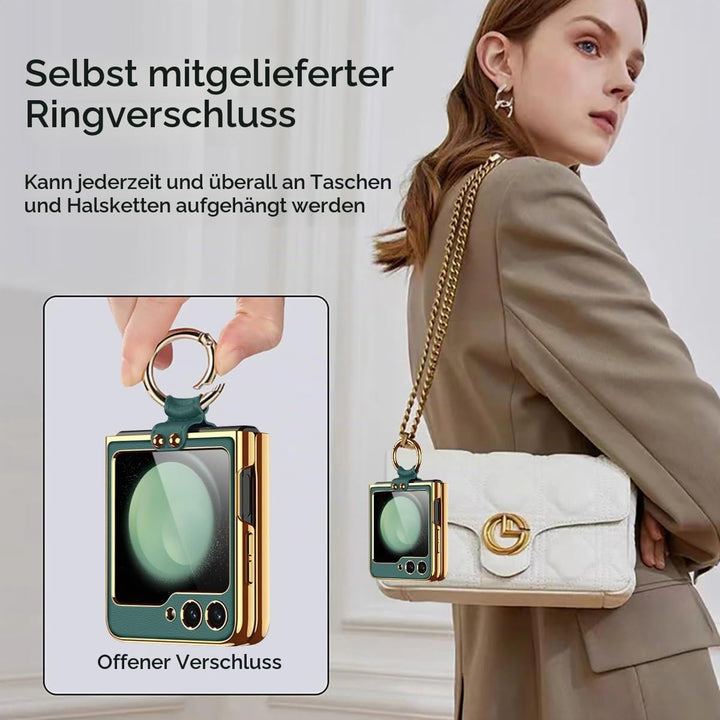 Miimall Lederhülle Kompatibel mit Samsung Galaxy Z Flip 6/Flip7 FE Hülle mit Band+Ring Ständer [HD D
