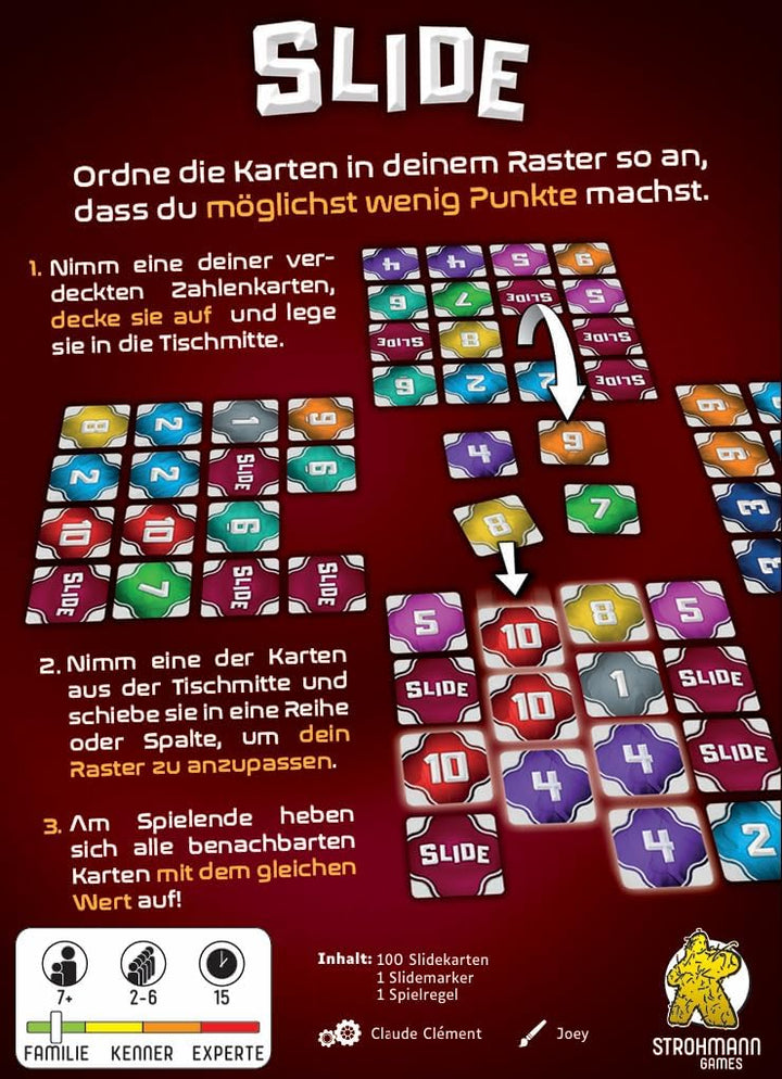 Strohmann Games, Slide, Familienspiel, Kartenspiel, 2-6 Spieler, ab 7+ Jahren, 15 Minuten, Deutsch