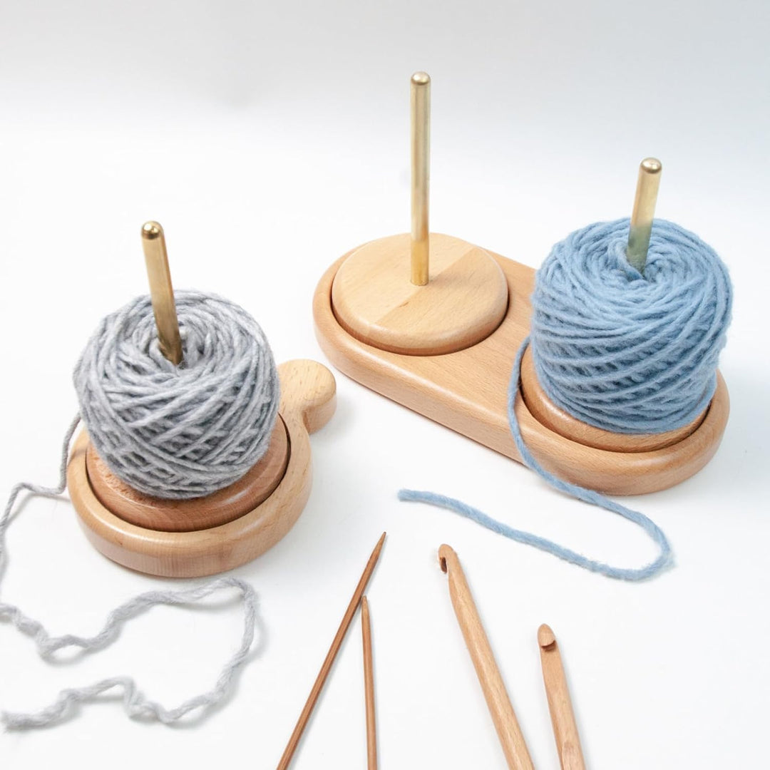 RoseFlower Doppelt Garnhalter-Ständer, Garnkugelhalter aus natürlichem Eichenholz, Spindeln, wirbeln
