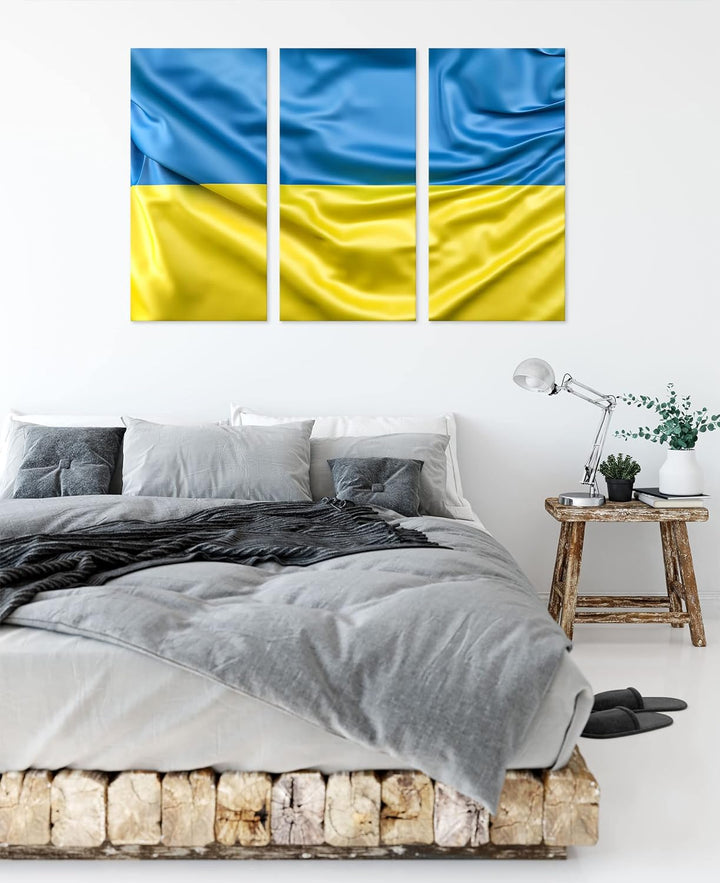 Ukraine Flaggeals Leinwandbild 3 teilig | Grösse: 120x80 cm | Wandbild | Kunstdruck | fertig bespann