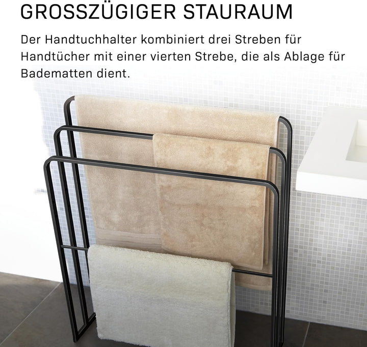 Bath towel hanger with 3 bars - Tower - Black Schwarz, Schwarz