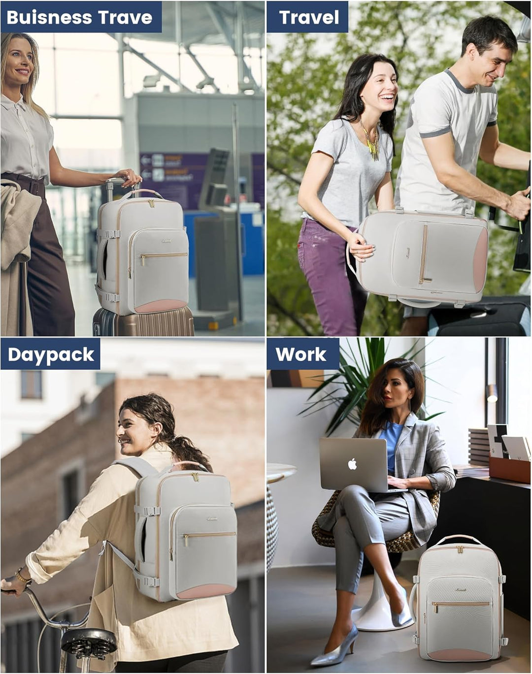 LOVEVOOK Handgepäck Rucksack Flugzeug, 40L Gross Reiserucksack Damen Kofferrucksack, Wasserdicht Rei