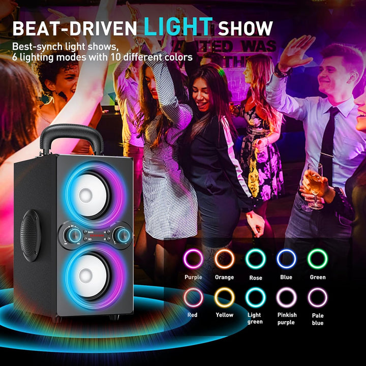 TPBEAT Bluetooth Lautsprecher, 80W Wireless Bluetooth Box Musikbox Gross, Bass Boost, with Licht, 10