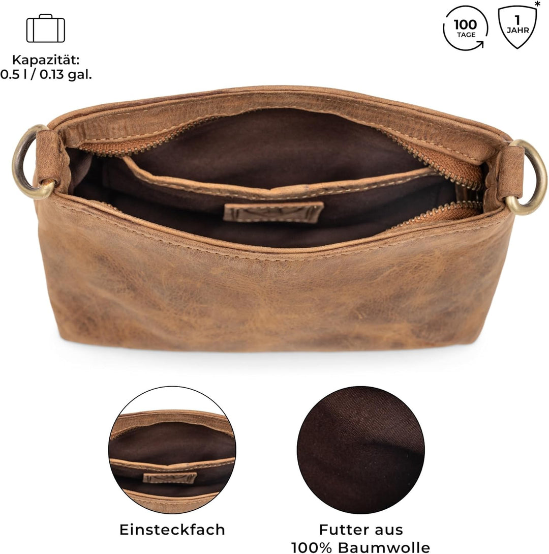 Berliner Bags Vintage Umhängetasche Marbella XS, Kleine Schultertasche Crossbody Bag aus Leder, Hand