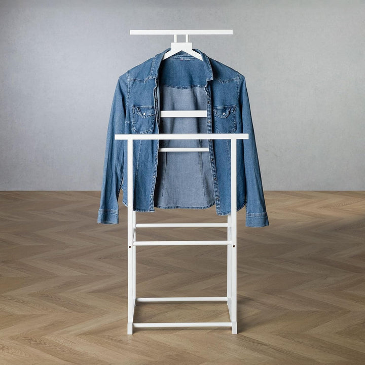 IDIMEX Herrendiener Kanna weiss - Kleiderbügel, Kleiderbutler mit Hosenablage aus Bambus, modern, We