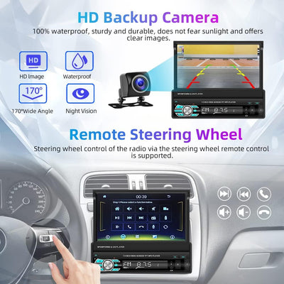 Podofo Autoradio 1 Din mit Apple Carplay Android Auto 7-Zoll Auto Stereo Radio mit Einziehbarem Bild