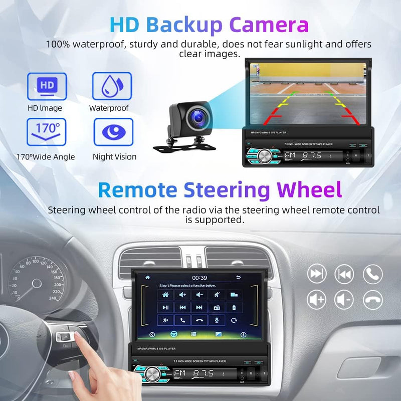 Podofo Autoradio 1 Din mit Apple Carplay Android Auto 7-Zoll Auto Stereo Radio mit Einziehbarem Bild