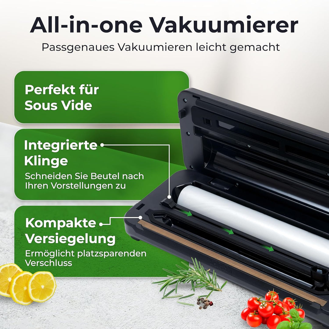 KLAMER Vakuumiergerät Classic Pro 80 - Vakuumierer für trockene oder feuchte Lebensmittel und Sous V