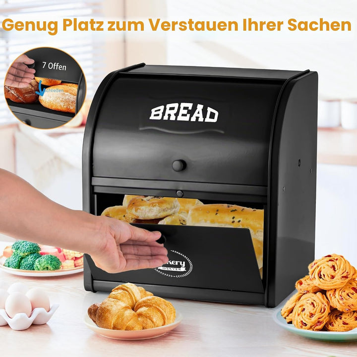 Brotbox aus Metall für Küchenarbeitsplatte, Doppelschicht, Roll-Top-Brotaufbewahrungsbehälter, Leben
