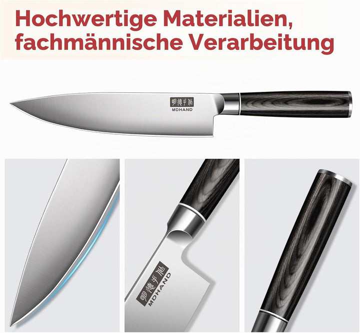 MDHAND 7-teilig Küchenmesser Set, Messerset aus hochwertigem Edelstahl, Profi Kochmesser mit Scharfe
