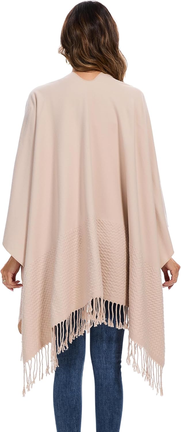 Damen Poncho Schal, Strick Cape Umhang mit Offener Front, Elegante Stola Pashmina Poncho-Decke für F