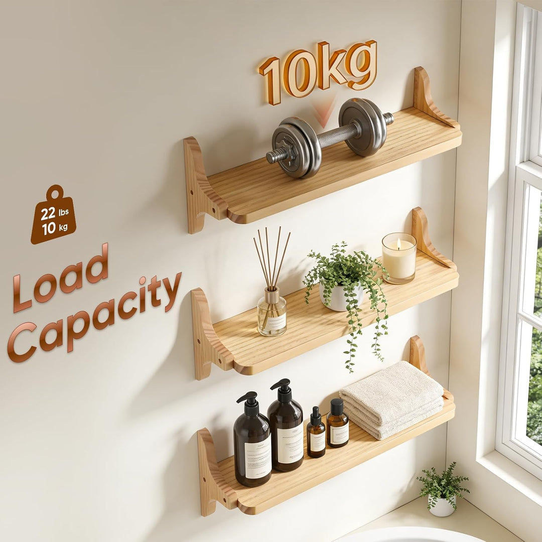 Wandregal Holz 3er Set, Schwebendes Regal, Stabiles Hängeregal für Küche, Wohnzimmer, Schlafzimmer,