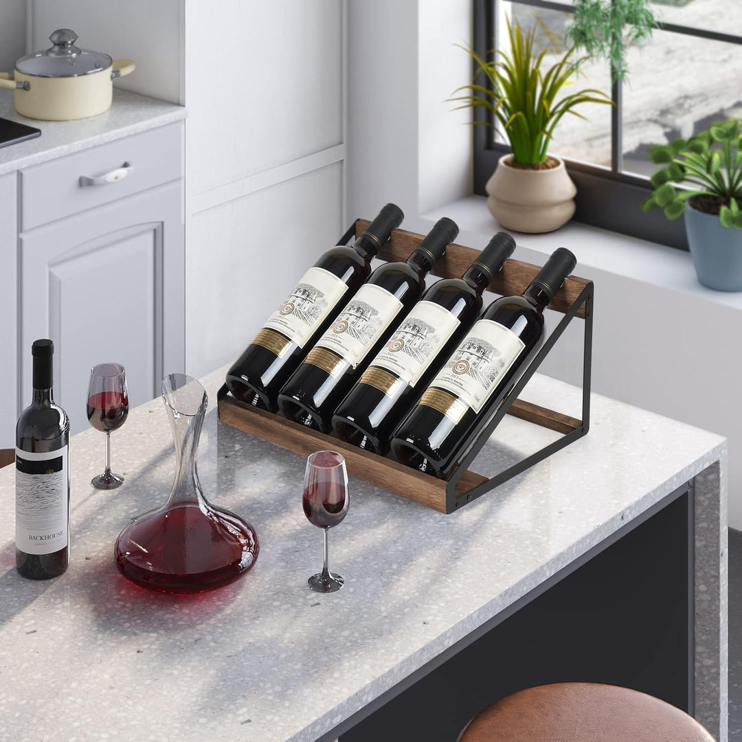 JUJOYBD Weinregal Holz für Tisch, Rustikales Flaschenregal für 4 Flaschen, Weinständer für Party, Kü
