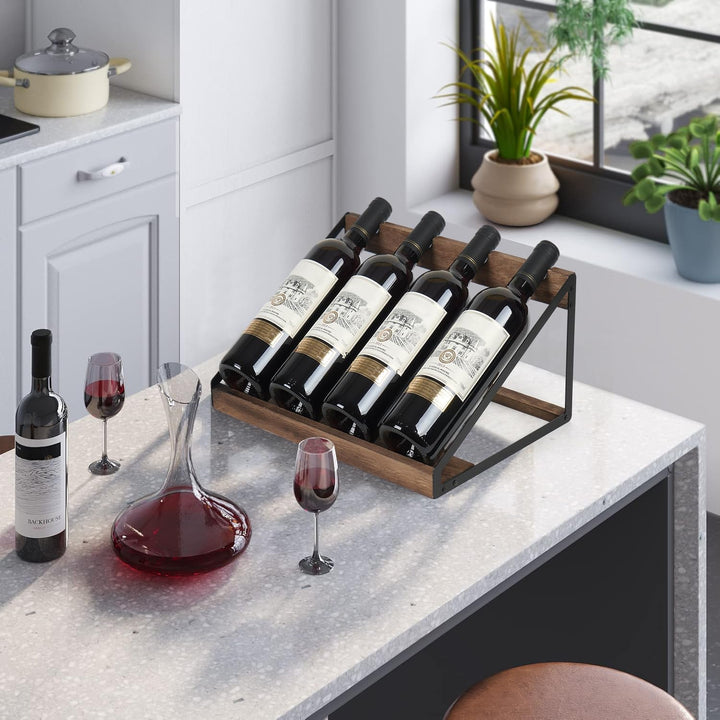 JUJOYBD Weinregal Holz für Tisch, Rustikales Flaschenregal für 4 Flaschen, Weinständer für Party, Kü