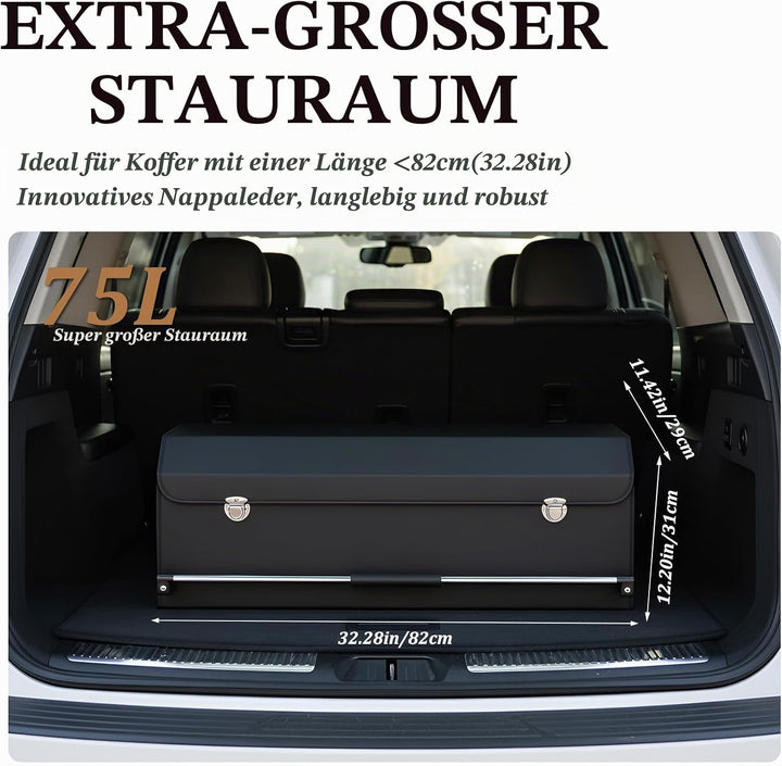 Kofferraum Organizer mit Deckel – Premium NAPPA-Leder, Tragbarer Push-Pull-Griff &amp; Stabile Universal