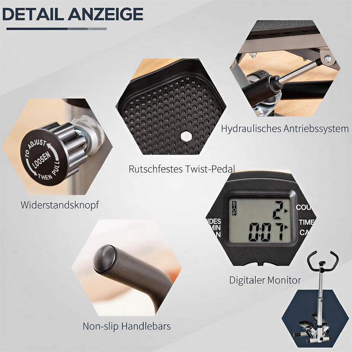HOMCOM Stepper mit Handgriff Heimtrainer für Zuhause Kompakt Fitnessgerät für Bein- und Po-Training