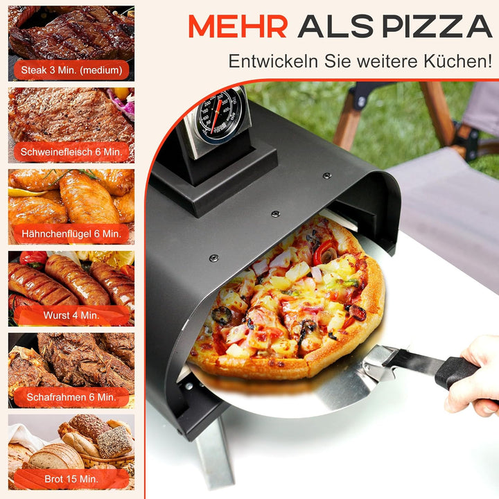 Karinear Pellet Pizzaofen, Outdoor Pizzaofen mit Pizzastein, Zubehör, Holzpellets 12-Zoll-Outdoor-Pi