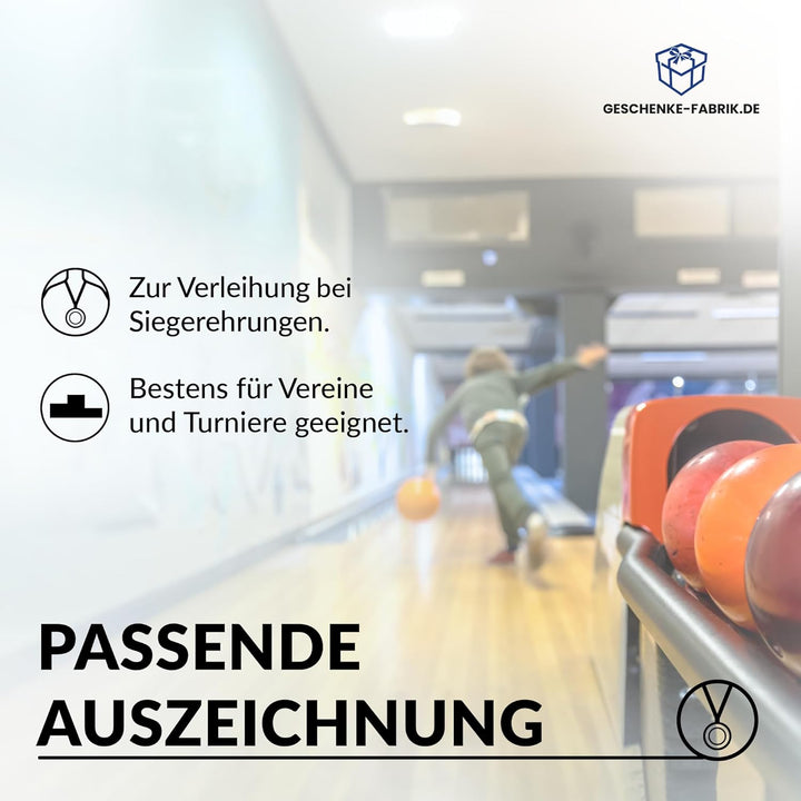 Pokal-Fabrik.de - 20 Stück Bowling Medaillen Kindergeburtstag aus Metall mit Band und Emblem für Kin