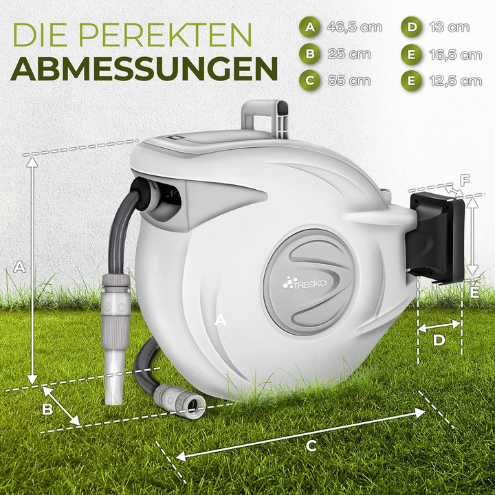 TRESKO® Polypropylen (PP) Schlauchtrommel 30+2m Schlauchaufroller Wasser | mit Handbrause | 180° Sch