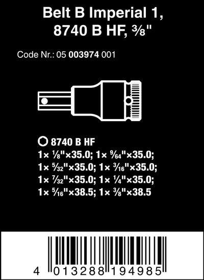 Wera 05003974001 Zyklop Innensechskant Bitnüsse Belt B Imperial 1 mit Haltefunktion, 3/8“-Antrieb, 8