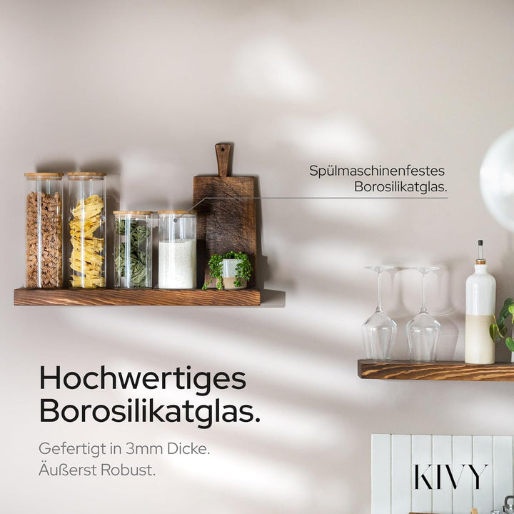KIVY Vorratsdosen Glas Set [4 x 1200ml] – Hochwertige Glasbehälter mit Deckel aus nachhaltigem Bambu