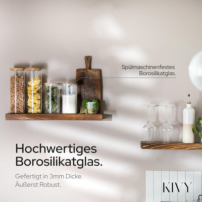 KIVY Vorratsdosen Glas Set [4 x 1200ml] – Hochwertige Glasbehälter mit Deckel aus nachhaltigem Bambu