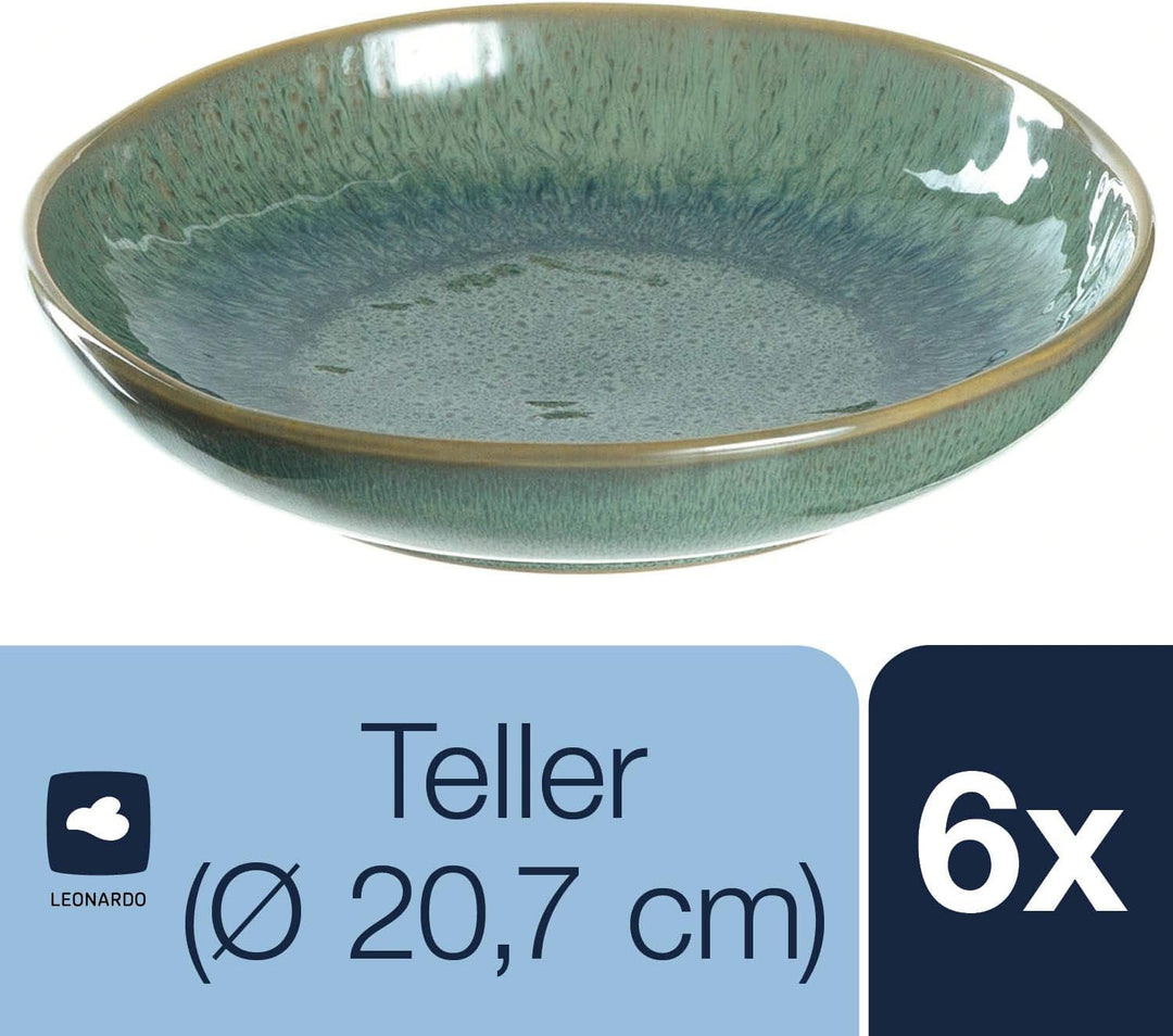 LEONARDO HOME 018541 MATERA 6er Set Teller, Keramik, Grün Grün Single, Grün Single