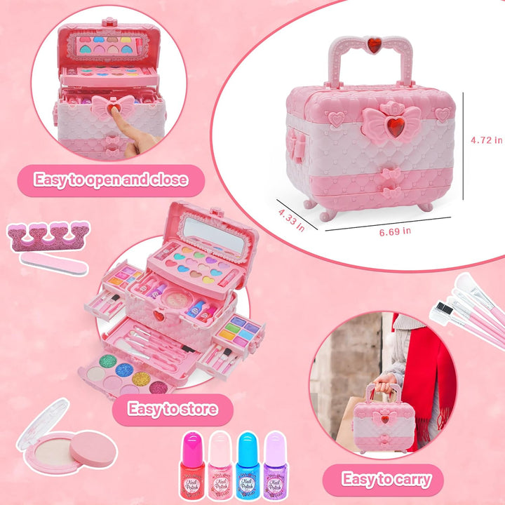 Kinderschminke Set Mädchen Schminkkoffer - 57 PCS Waschbar Kinder Make Up Set Schminkset Spielzeug,R