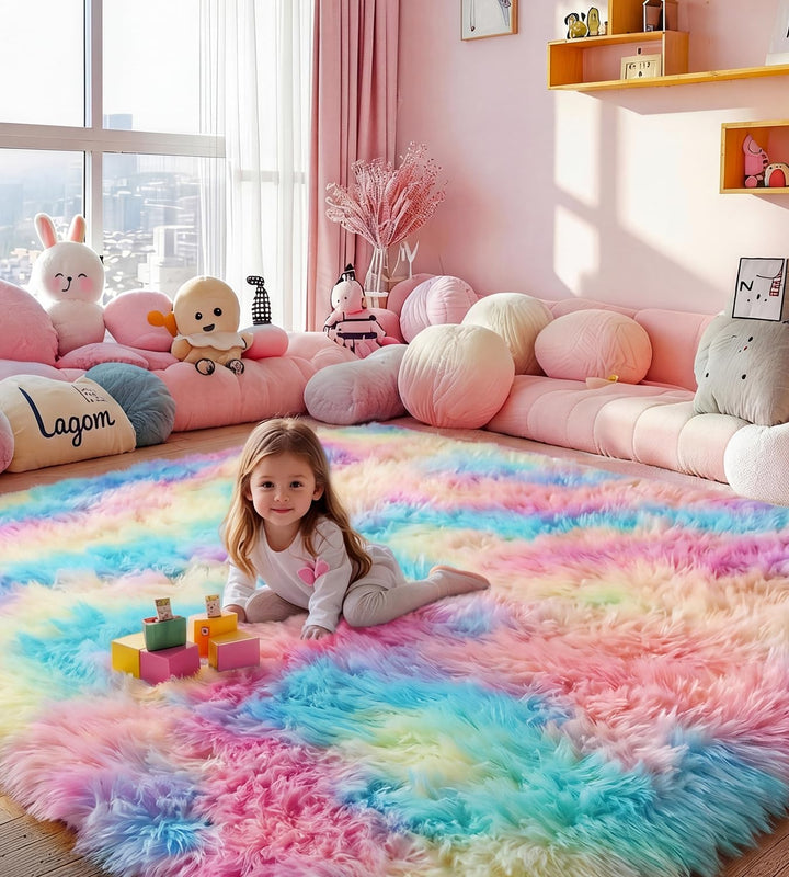 MARATIP Plüsch Teppich,Flauschiger Teppich Rund,grosse Grösse modernes Wohnzimmer,Kinder Mädchen,wei