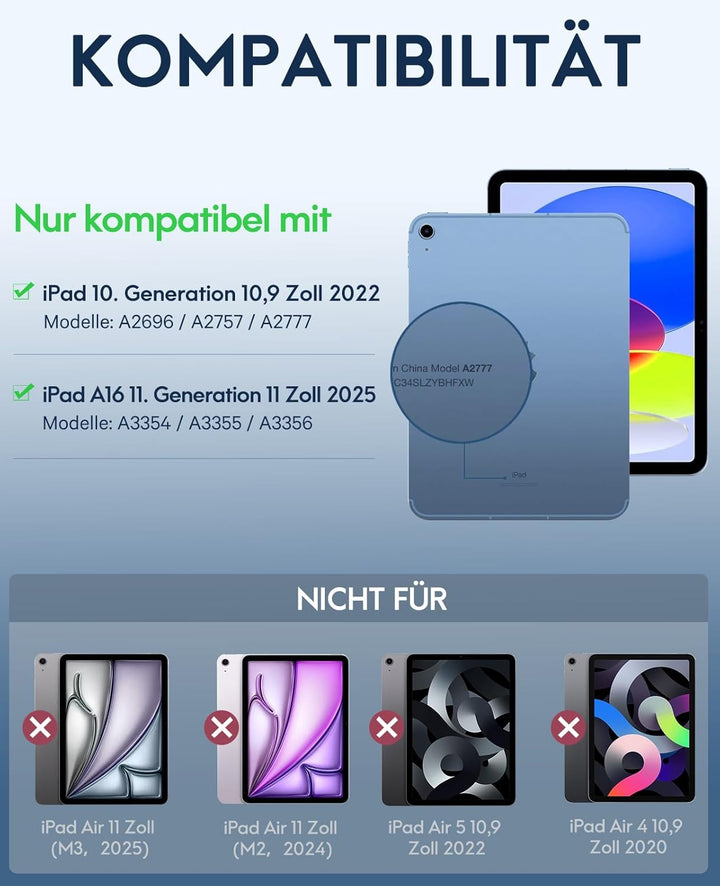 CHESONA Hülle mit Tastatur für iPad 10 Generation/11 Generation A16 2025, 7 Farben Beleuchtung, Mult