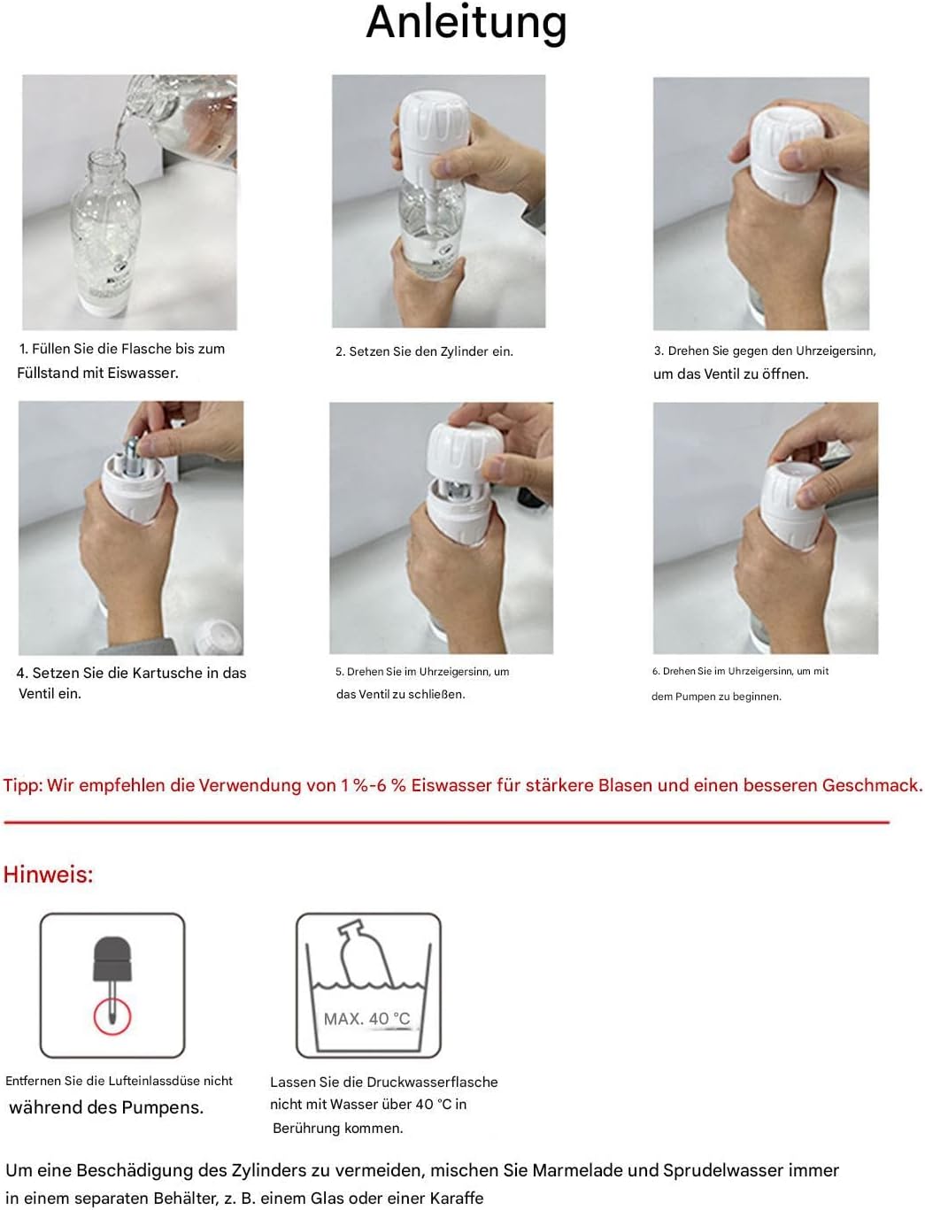 Wassersprudler | Sprudelwasser Maschine Für Zuhause,Einstellbare Kohlensäure für Getränke Cocktail O