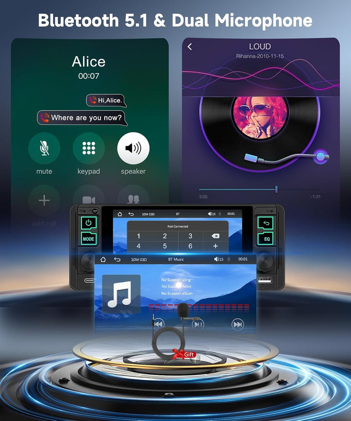 Hodozzy 1 Din Autoradio mit Drahtlos Carplay Android Auto, 5.1 Zoll In-Cell Bildschirm,Unterstützt B