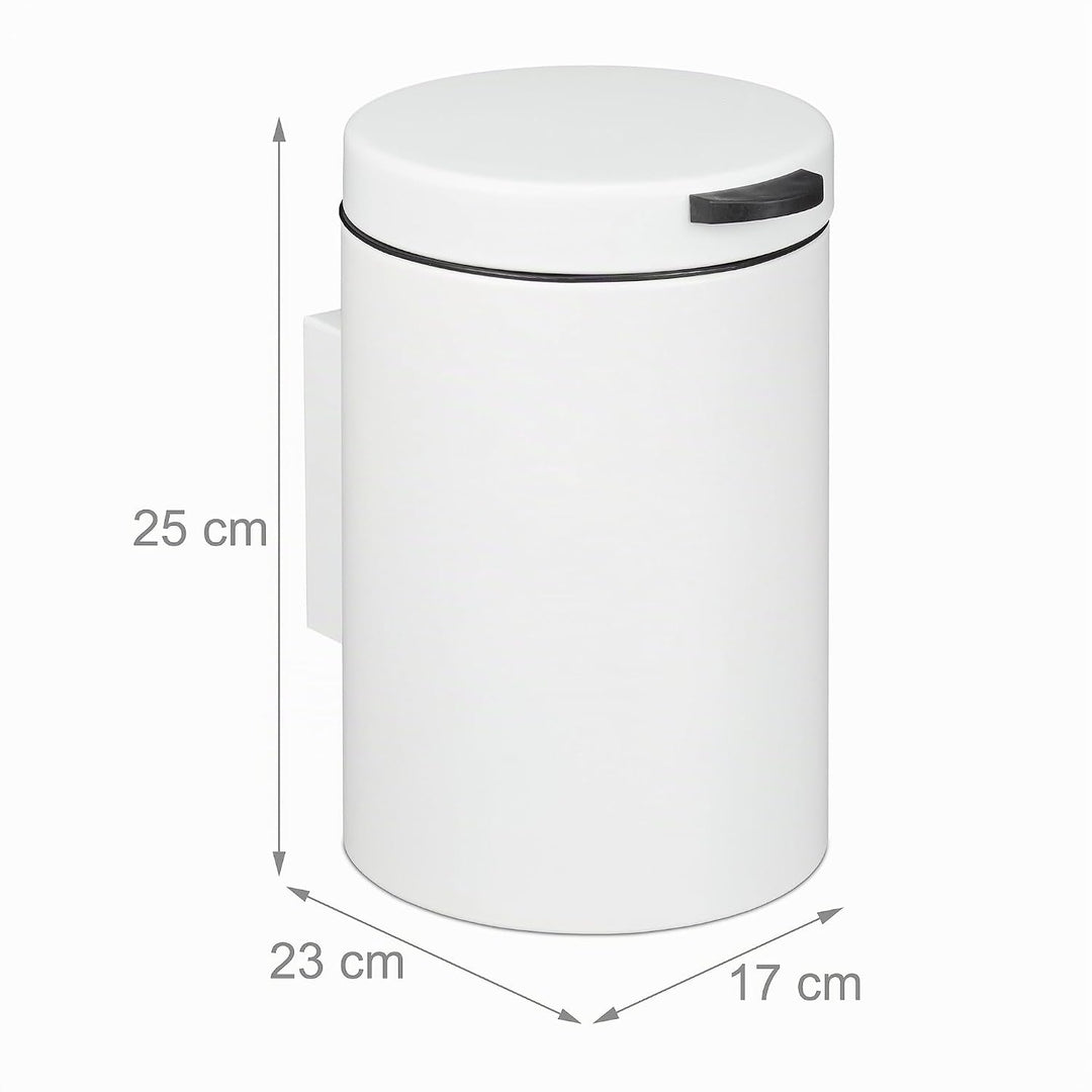 Relaxdays Kosmetikeimer Wandmontage, 3 l, Absenkautomatik, Inneneimer, Edelstahl, runder Badezimmer